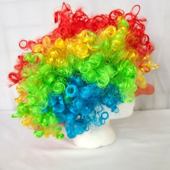 Party Clown Rainbow Curly Wig Child Size Halloween Costume Accessory Funny Nose - Picture 3 of 9